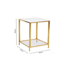 Glass Top Side Table with White Terrazzo Effect Shelf and Gold Metal Frame | Novi