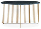 Green Round Marble Coffee Table with Gold Iron Rod Base | Nirav