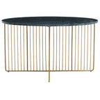 Green Round Marble Coffee Table with Gold Iron Rod Base | Nirav
