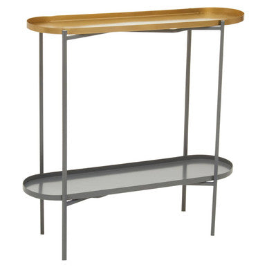 Two Tier Gold Geometric Console Table with Two-Tonal Contrast, Kobra