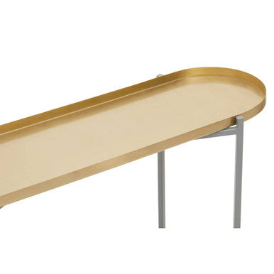 Two Tier Gold Geometric Console Table with Two-Tonal Contrast, Kobra