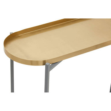 Two Tier Gold Geometric Console Table with Two-Tonal Contrast, Kobra