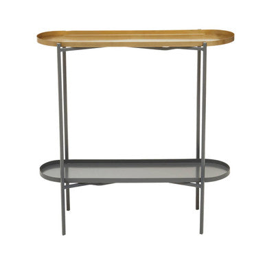 Two Tier Gold Geometric Console Table with Two-Tonal Contrast, Kobra