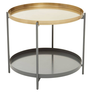 Two Tier Gold Round Coffee Table with Two-Tonal Contrast, Kobra