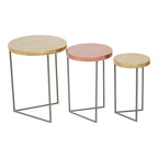 Set of 3 Nesting Side Tables with Warm Metallic Round Tops and Grey Metal Bases | Korba