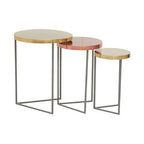 Set of 3 Nesting Side Tables with Warm Metallic Round Tops and Grey Metal Bases | Korba