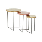 Set of 3 Nesting Side Tables with Warm Metallic Round Tops and Grey Metal Bases | Korba