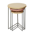 Set of 3 Nesting Side Tables with Warm Metallic Round Tops and Grey Metal Bases | Korba