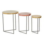 Set of 3 Nesting Side Tables with Warm Metallic Round Tops and Grey Metal Bases | Korba