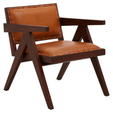 Tan Leather and Teak Frame Dining Chair | Inca