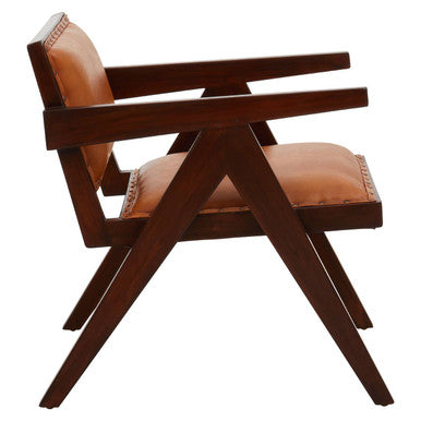 Tan Leather and Teak Frame Dining Chair | Inca