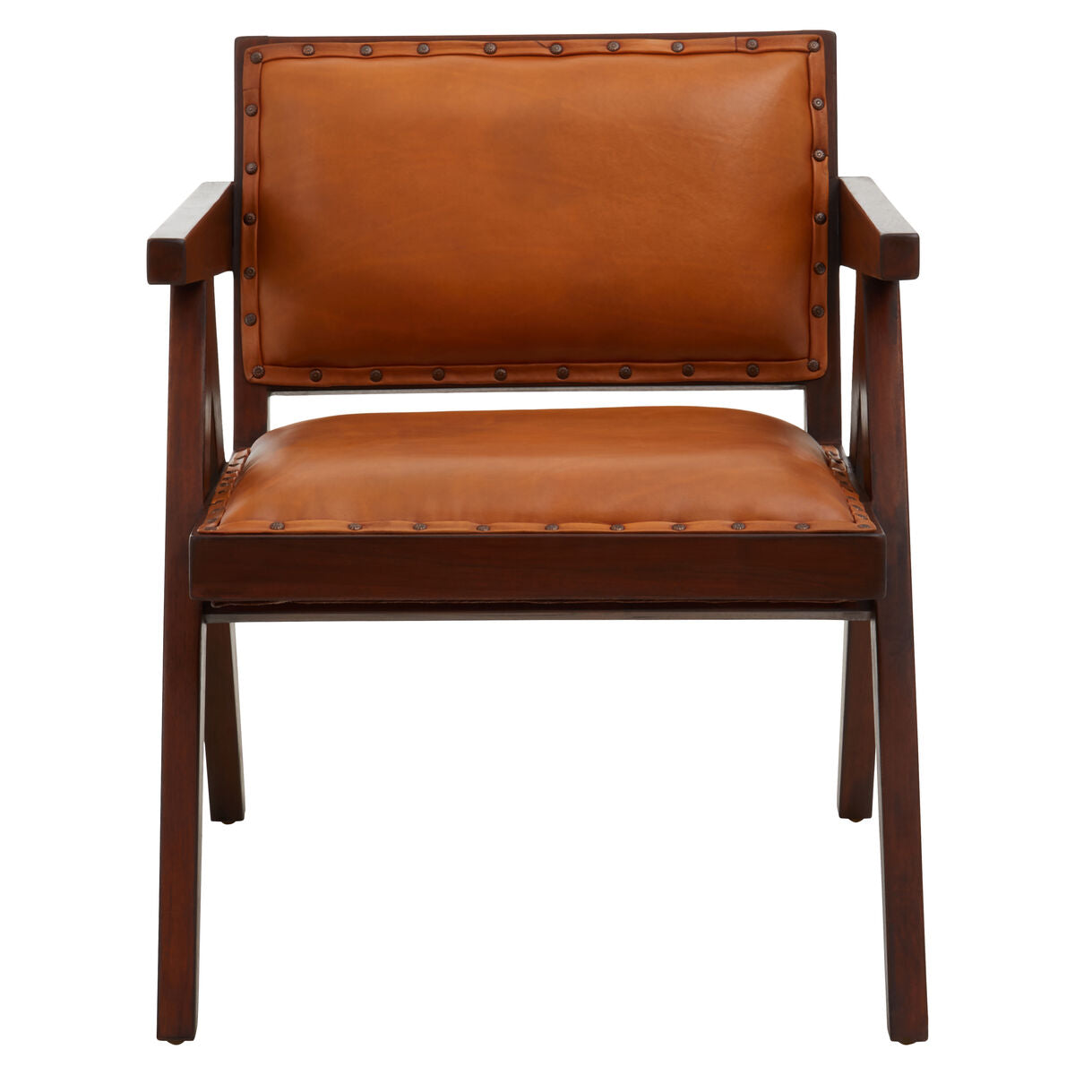 Tan Leather and Teak Frame Dining Chair | Inca