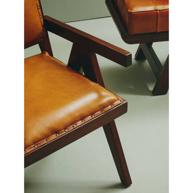 Tan Leather and Teak Frame Dining Chair | Inca