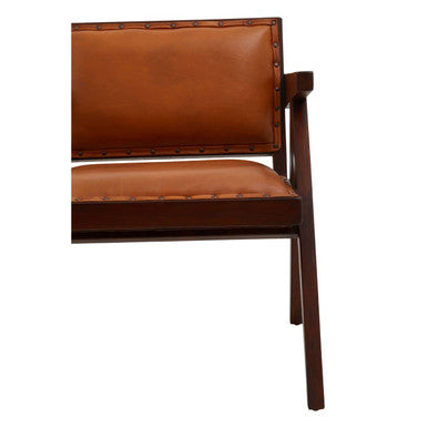 Tan Leather and Teak Frame Dining Chair | Inca