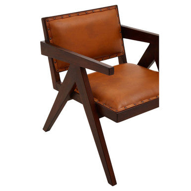 Tan Leather and Teak Frame Dining Chair | Inca