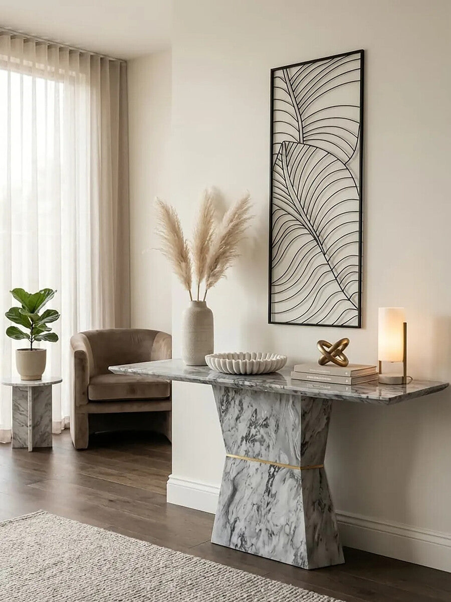 Grey Marble Console Table with Multifaceted Base | Spezia