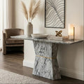 Grey Marble Console Table with Multifaceted Base | Spezia