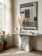 Grey Marble Console Table with Multifaceted Base | Spezia