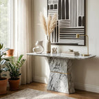 Grey Marble Console Table with Multifaceted Base | Spezia