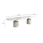 White Marble Dining Table with Cylindrical Marble Legs and Silver Metal Supports | Sesto
