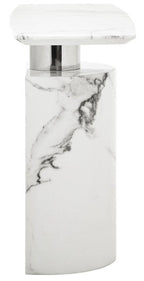 White Marble Console Table with Grey Veining and Stainless Steel Column Base | Sesto