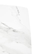 White Marble Console Table with Grey Veining and Stainless Steel Column Base | Sesto