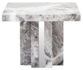 Grey Marble Top Side Table with Pedestal Base and Silver Stainless Steel Detailing | Saronno
