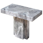 Grey Marble Top Side Table with Pedestal Base and Silver Stainless Steel Detailing | Saronno