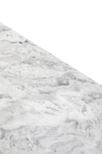 Grey Marble Top Console Table with Pedestal Base and Stainless Steel Silver Trim, Saronno