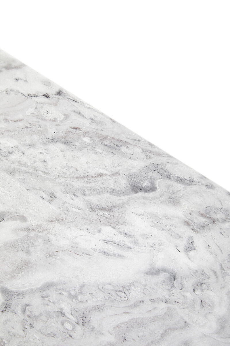 Grey Marble Top Console Table with Pedestal Base and Stainless Steel Silver Trim, Saronno