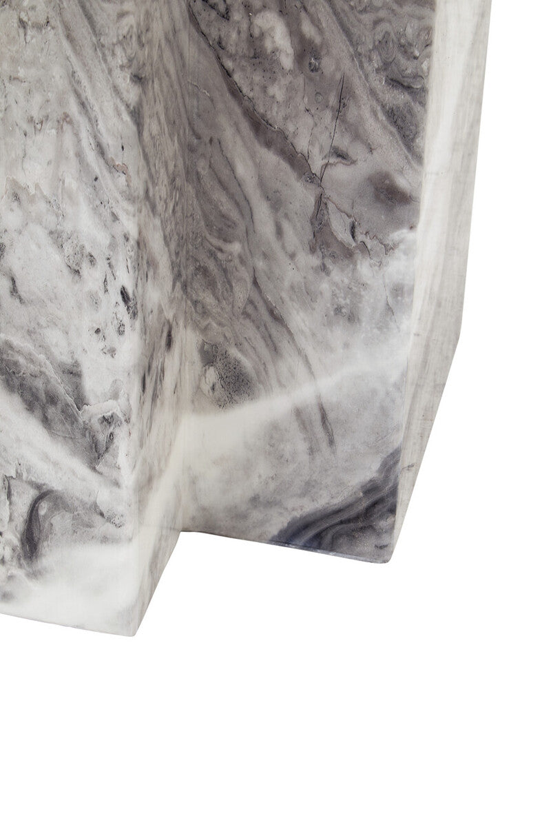Grey Marble Top Console Table with Pedestal Base and Stainless Steel Silver Trim, Saronno
