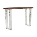 Natural Wood Top Console Table with Silver Stainless Steel Looped Base | Hampstead