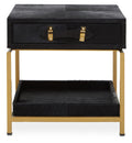 Black Hair-On-Hide Leather Bedside Table with Gold Metal Frame and 1 Drawer | Kensington Townhouse
