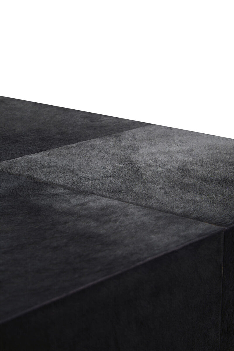Black Hair-On-Hide Leather Bedside Table with Gold Metal Frame and 1 Drawer | Kensington Townhouse
