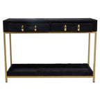 Black Hair-On-Leather 2-Drawer Console Table with Gold-Finished Metal Frame, Kensington Townhouse