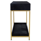 Black Hair-On-Leather 2-Drawer Console Table with Gold-Finished Metal Frame, Kensington Townhouse