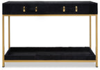 Black Hair-On-Leather 2-Drawer Console Table with Gold-Finished Metal Frame, Kensington Townhouse