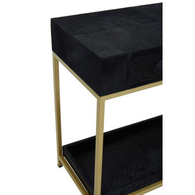 Black Hair-On-Leather 2-Drawer Console Table with Gold-Finished Metal Frame, Kensington Townhouse