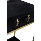 Black Hair-On-Leather 2-Drawer Console Table with Gold-Finished Metal Frame, Kensington Townhouse
