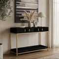 Black Hair-On-Leather 2-Drawer Console Table with Gold-Finished Metal Frame, Kensington Townhouse