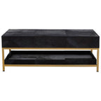 Black Hair-On-Hide Leather Coffee Table with Gold Metal Frame and Storage Drawer, Kensington Townhouse