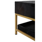 Black Hair-On-Hide Leather Coffee Table with Gold Metal Frame and Storage Drawer, Kensington Townhouse