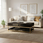 Black Hair-On-Hide Leather Coffee Table with Gold Metal Frame and Storage Drawer, Kensington Townhouse