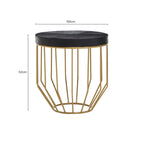 Black Hair-On-Hide Leather Round Top Side Table with Geometric Gold Metal Frame, Kensington Townhouse