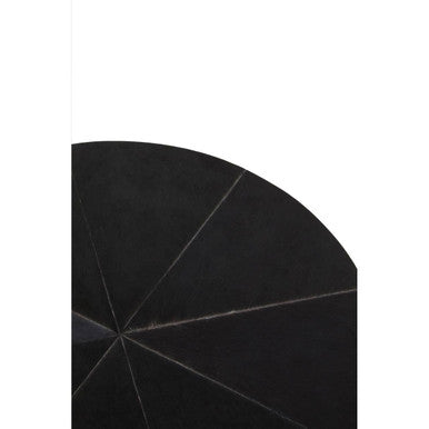 Black Hair-On-Hide Leather Round Top Side Table with Geometric Gold Metal Frame, Kensington Townhouse