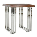 Natural Wooden Top Small Console Table with Silver Looped Stainless Steel Base | Hampstead