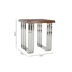 Natural Wooden Top Small Console Table with Silver Looped Stainless Steel Base | Hampstead