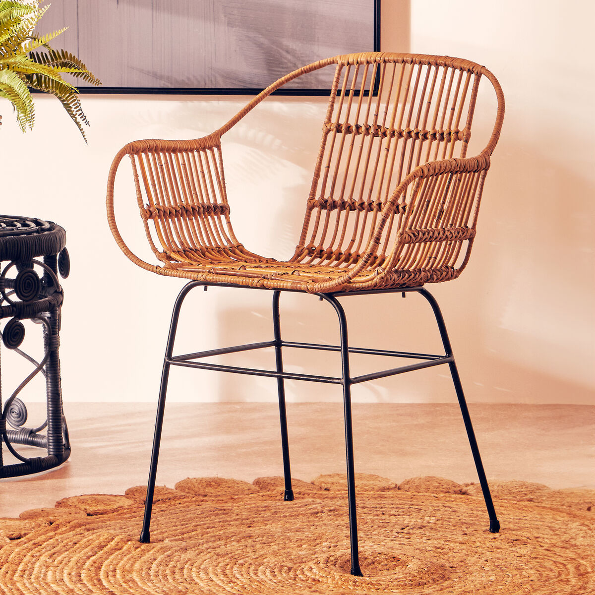 Natural Rattan with Black Metal Armchair | Java