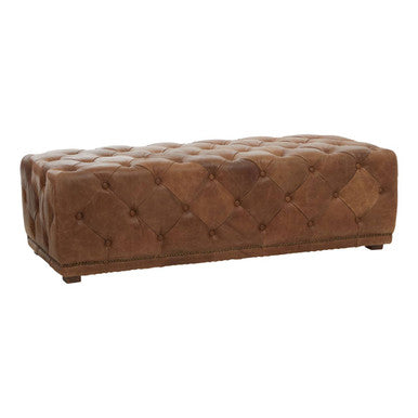 Brown Leather Rectangle Chesterfield Ottoman | Hoxton