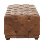 Brown Leather Rectangle Chesterfield Ottoman | Hoxton